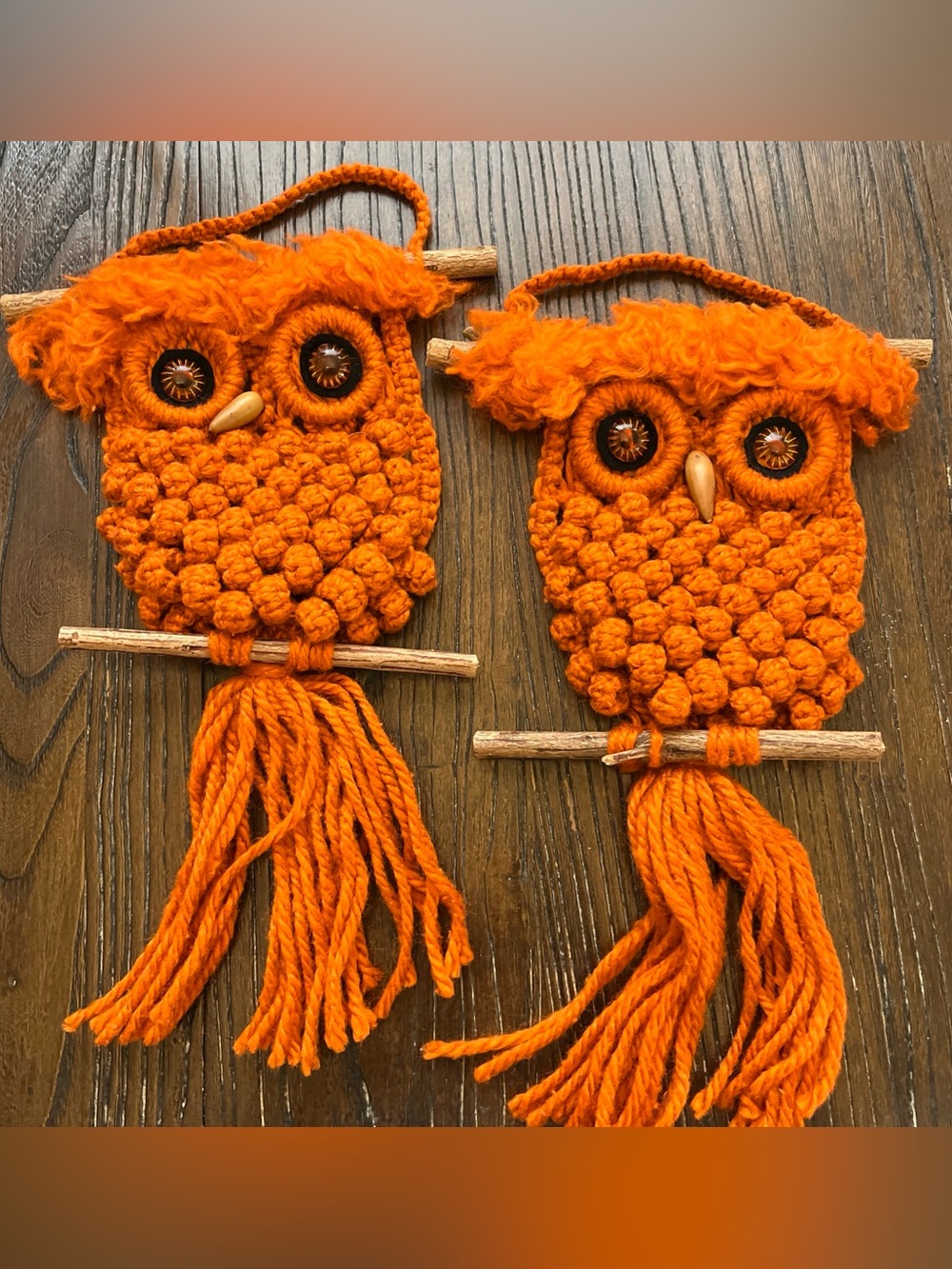 Handmade Orange Owl Macramé Wall Hanging